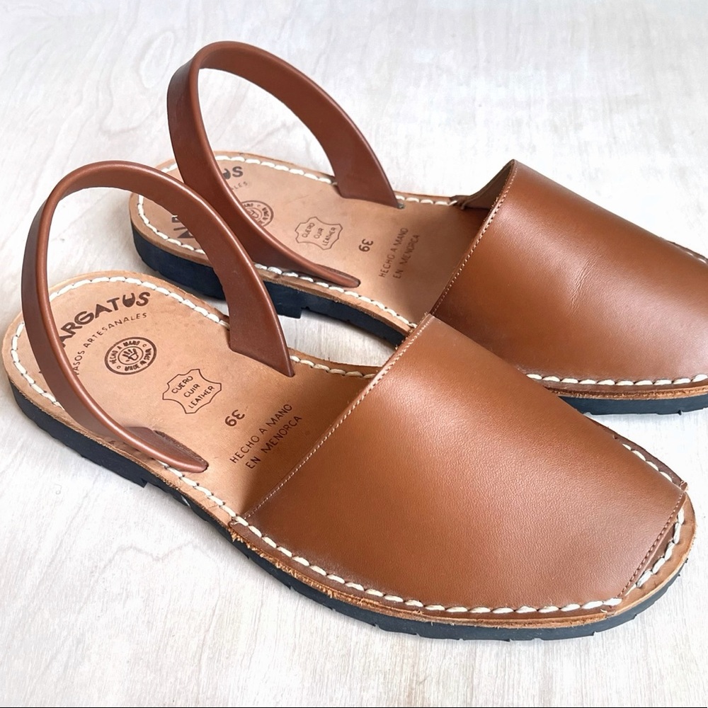 Brown Leather Alpargatas Avarcas Size 39/8, New